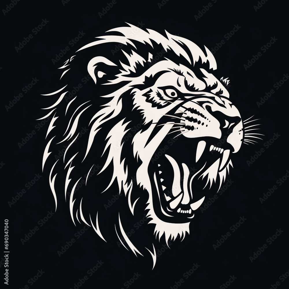 Obraz premium monochrome stencil, roaring lion head created with Generative Ai