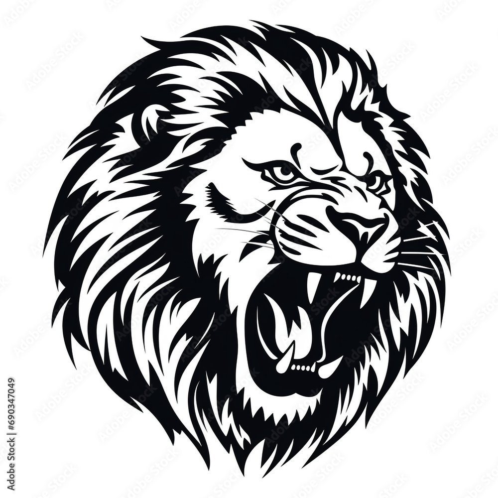 Fototapeta premium monochrome stencil, roaring lion head created with Generative Ai