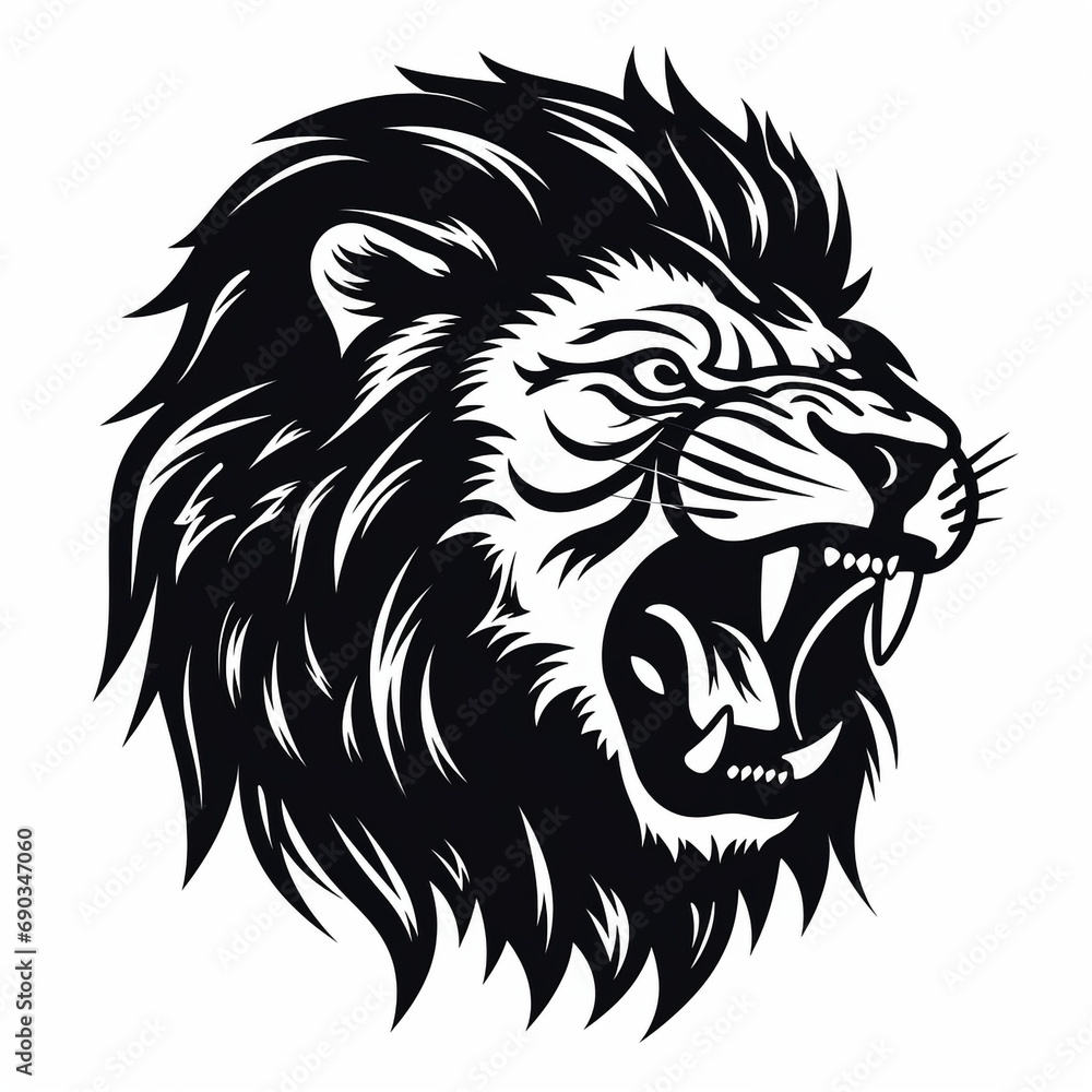 Fototapeta premium monochrome stencil, roaring lion head created with Generative Ai