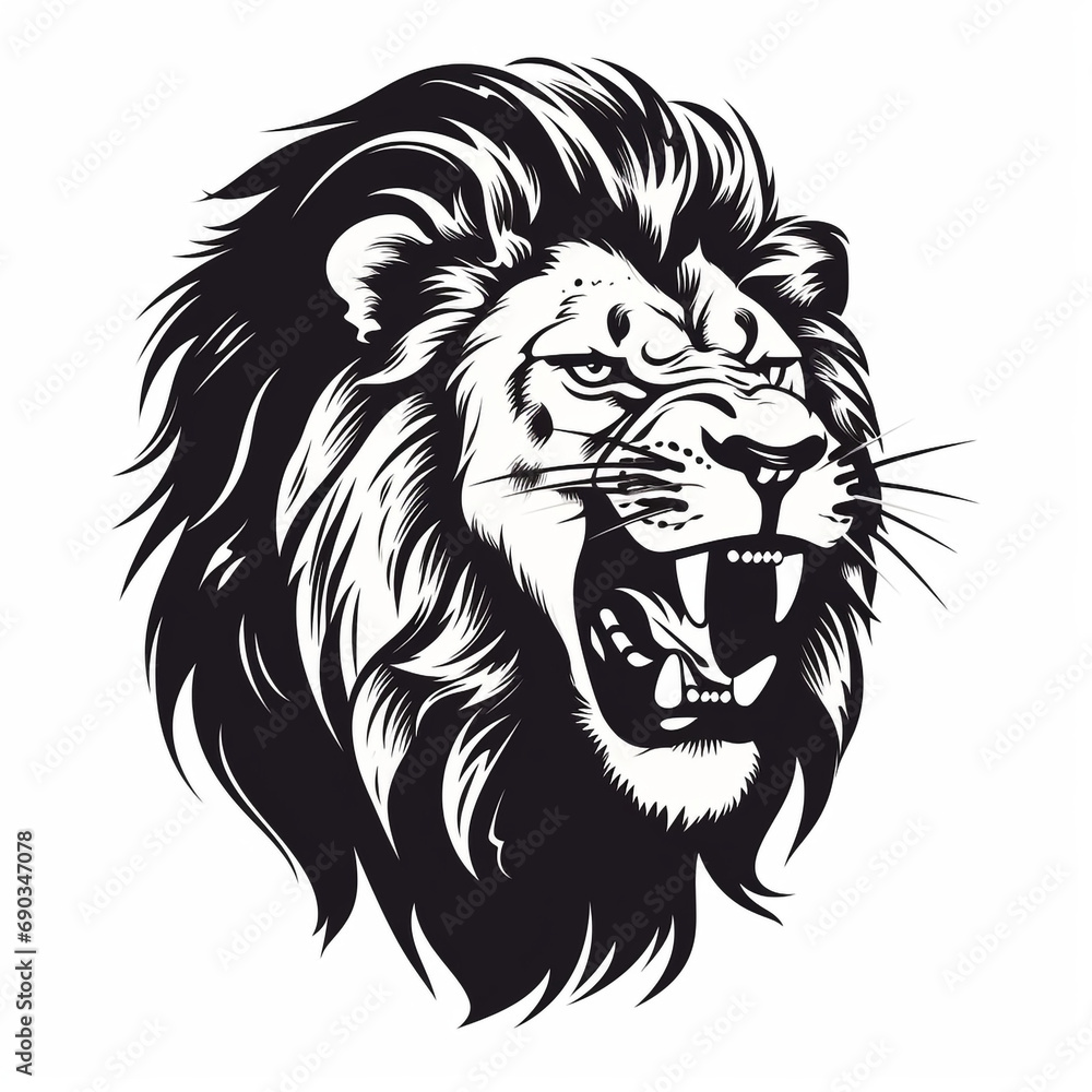 Fototapeta premium monochrome stencil, roaring lion head created with Generative Ai