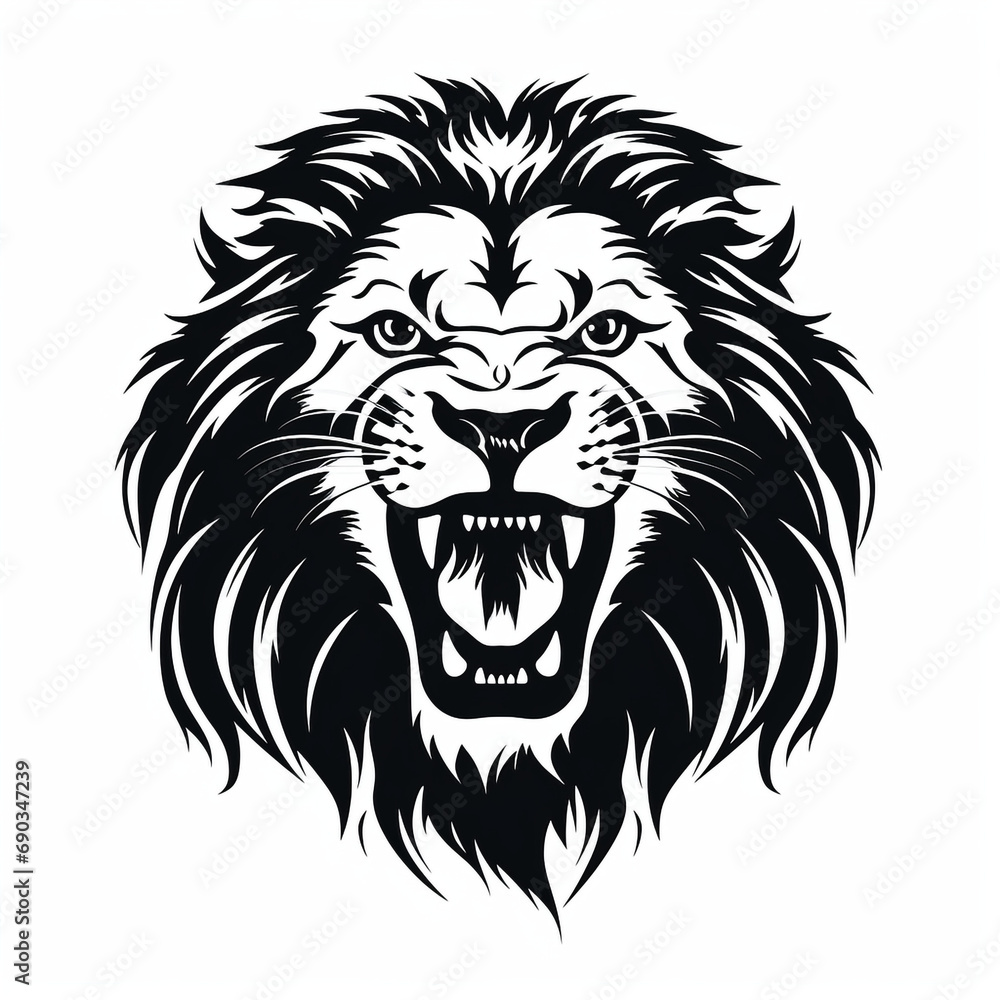 monochrome stencil, roaring lion head created with Generative Ai monochrome stencil, roaring lion head created with Generative Ai