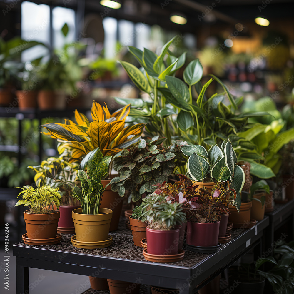 Display of houseplants in a retail store (Generative AI)