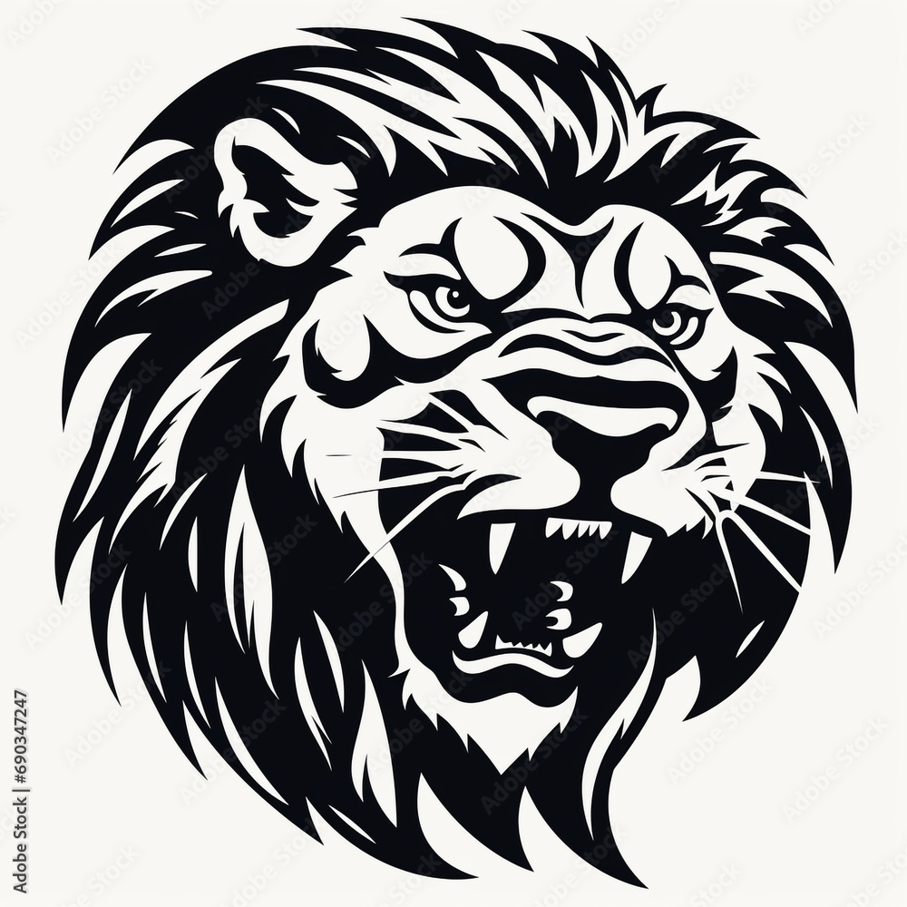 Obraz premium monochrome stencil, roaring lion head created with Generative Ai