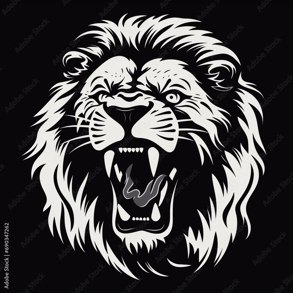 Fototapeta premium monochrome stencil, roaring lion head created with Generative Ai