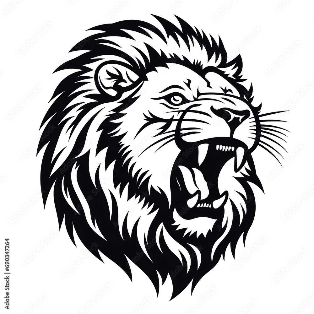 monochrome stencil, roaring lion head created with Generative Ai