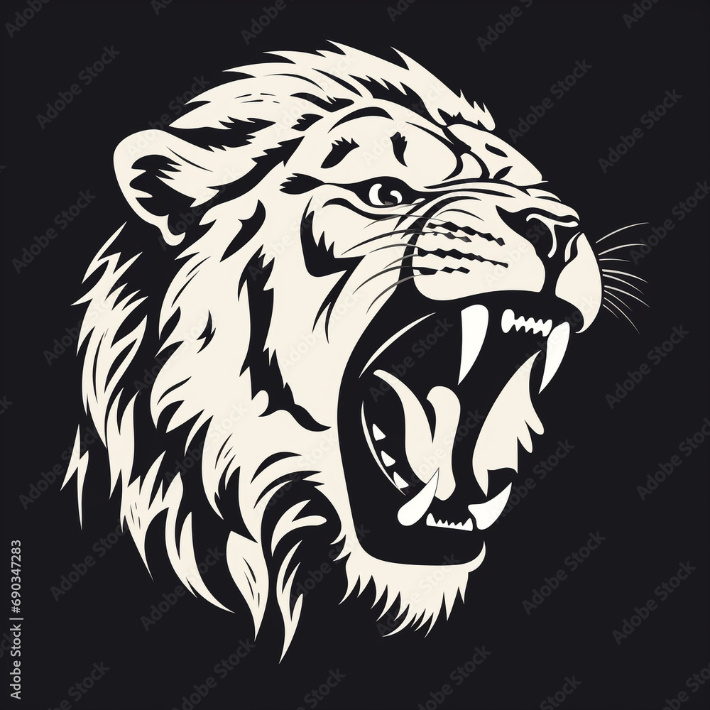 Fototapeta premium monochrome stencil, roaring lion head created with Generative Ai