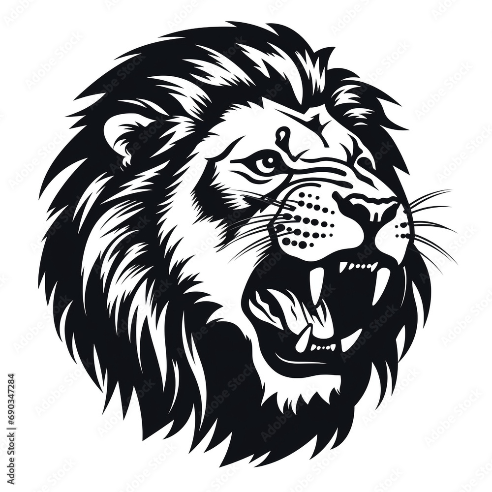 monochrome stencil, roaring lion head created with Generative Ai monochrome stencil, roaring lion head created with Generative Ai