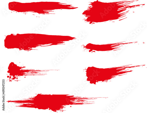 和風素材 赤色の筆で描かれた線のイラストセット 