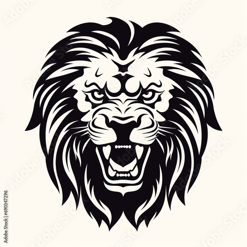 monochrome stencil, roaring lion head created with Generative Ai © Andrii Yablonskyi