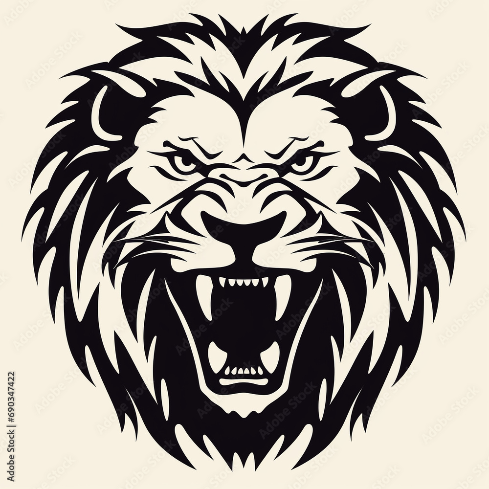 monochrome stencil, roaring lion head created with Generative Ai