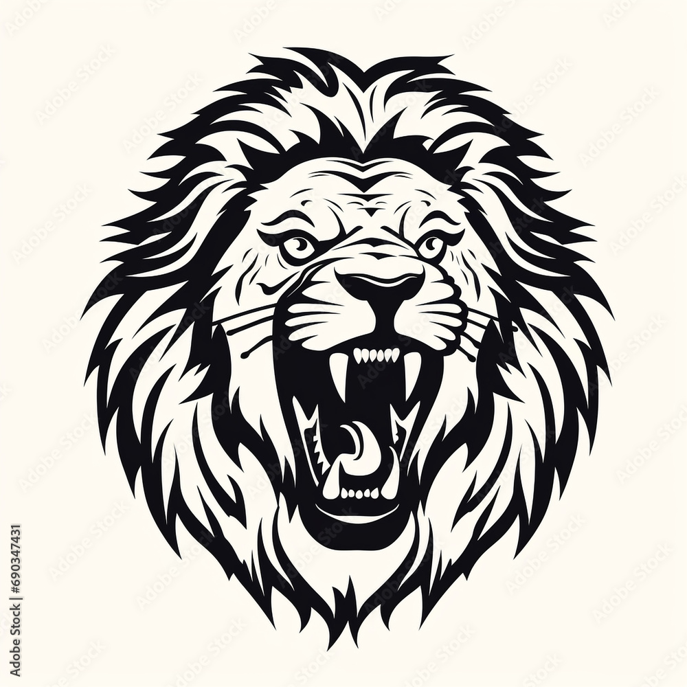 Obraz premium monochrome stencil, roaring lion head created with Generative Ai