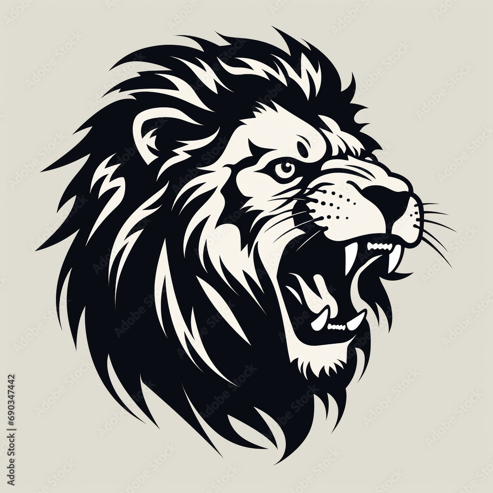 Obraz premium monochrome stencil, roaring lion head created with Generative Ai
