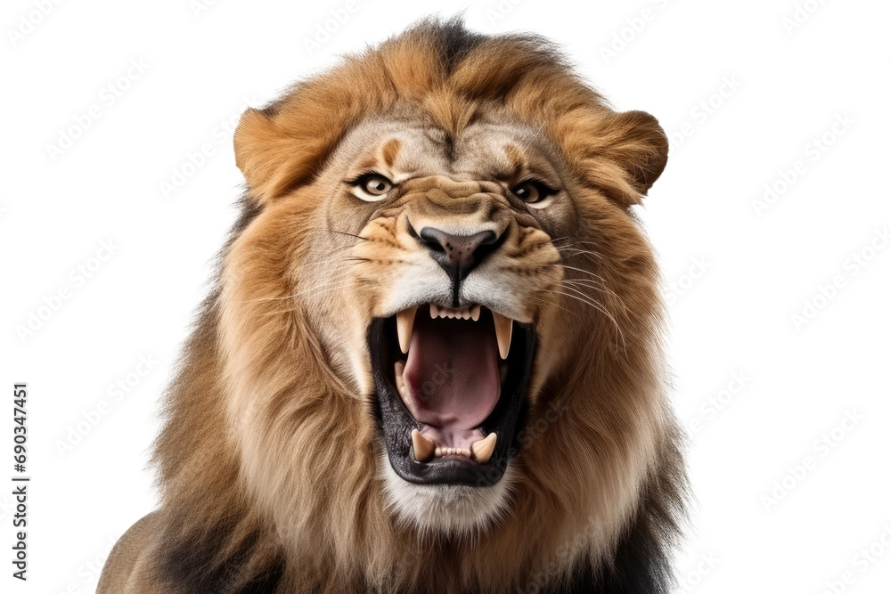 Portrait of a roaring lion - Isolated, no background - obrazy, fototapety, plakaty 