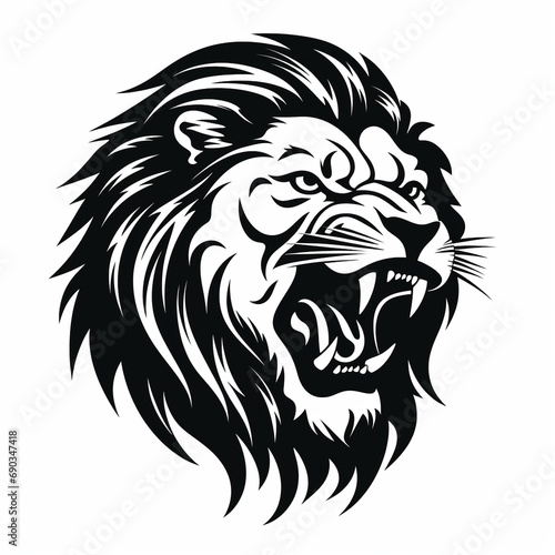 monochrome stencil, roaring lion head created with Generative Ai