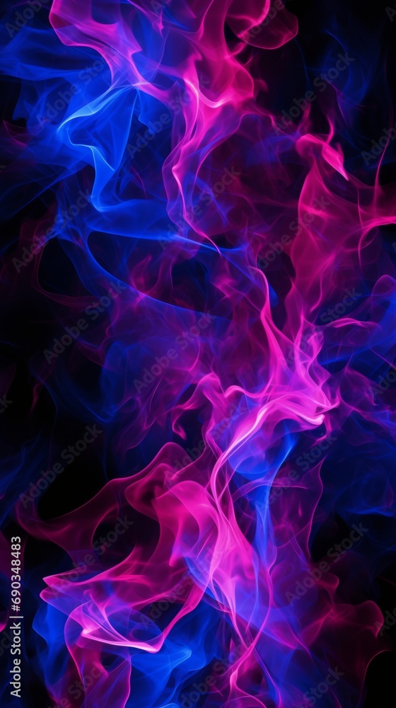 Abstract background of fiery flames of purple and blue swirling in dance. Smoke particles. Electrical lightning discharge. Concept of modern art. Nightclub. Vertical banner. Vertical banner Abstract background of fiery flames of purple and blue swirling in dance. Smoke particles. Electrical lightning discharge. Concept of modern art. Nightclub. Vertical banner. Vertical banner
