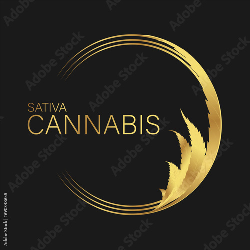 Leaf of cannabis gold icon for advertising, banners, leaflets and flyers