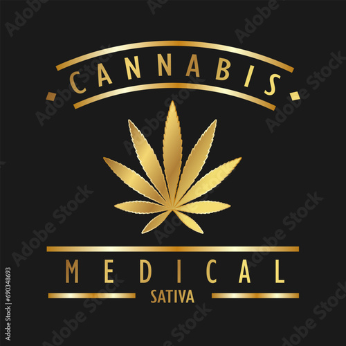 Leaf of cannabis gold icon for advertising, banners, leaflets and flyers
