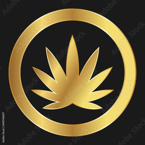 Leaf of cannabis gold icon for advertising, banners, leaflets and flyers