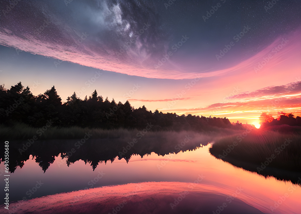 Fantasy fairytale landscape of vibrant and abstract nature,Generative AI Fantasy fairytale landscape of vibrant and abstract nature,Generative AI