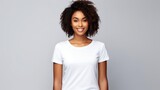 Handsome young black  female wearing white blank cotton t-shirt with space for your logo or design generative ai