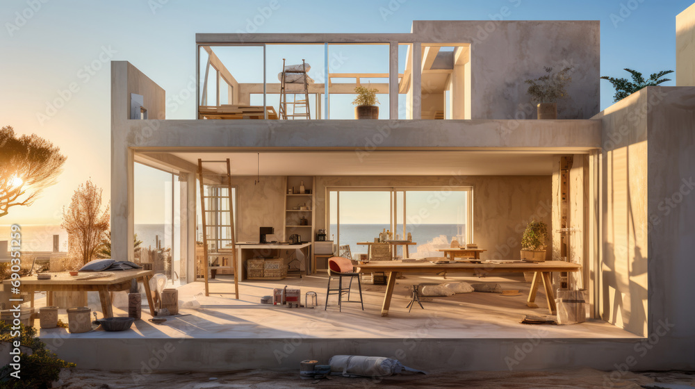 Captivating reconstruction of a modern house, blending innovation and elegance for a timeless architectural masterpiece. Ideal for design concepts Captivating reconstruction of a modern house, blending innovation and elegance for a timeless architectural masterpiece. Ideal for design concepts