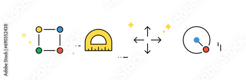 Measure, resize, radius, depth, area, diameter vector illustration.