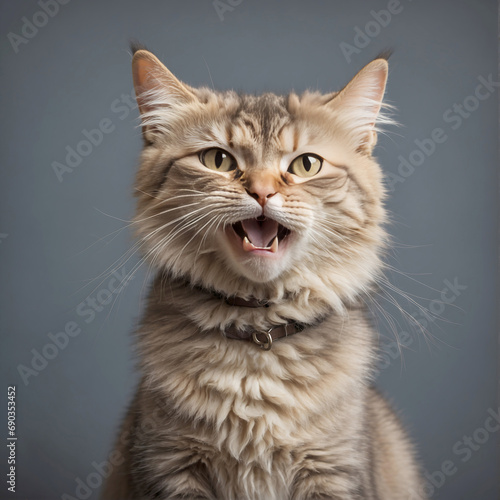 Portrait of a surprised cat Scottish Straight and Cat wearing colorful clothes