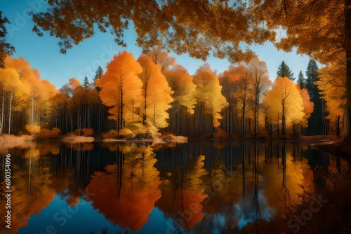 reflection of trees at sunset