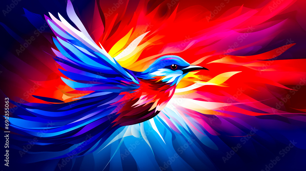 Fototapeta premium Colorful bird flying through the air with its wings spread out and wings spread out.