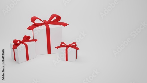 New Year's gifts with red ribbon. Christmas mood. Lots of gifts 3d render