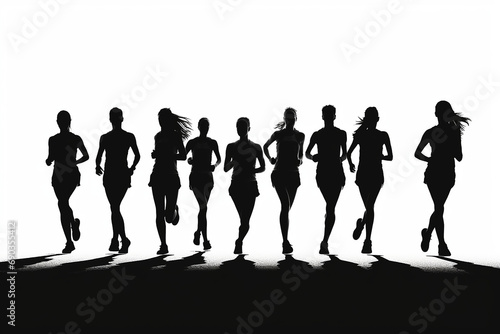 silhouette of a group of runners running together	
 photo