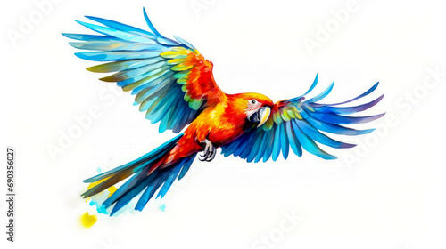 Colorful parrot flying through the air with its wings spread out and it's wings spread. © Констянтин Батыльчук