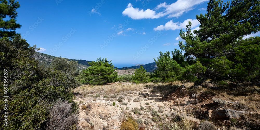 Blick von Kalafmaka auf die Bucht von Mirabello, Kreta, Griechenland