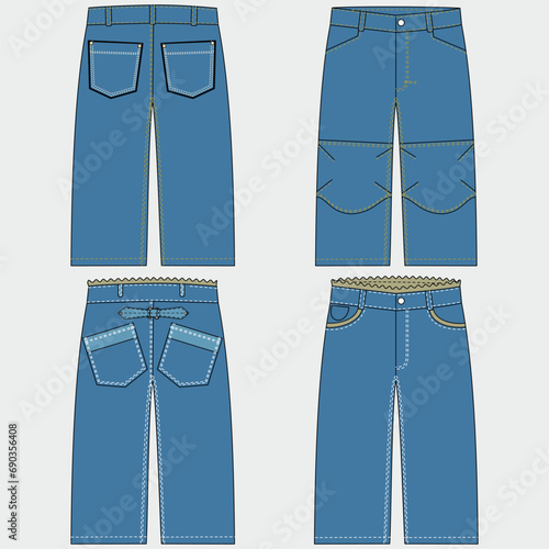 Silhouette Cropped jeans, outline cropped jeans, pant, vector, illustration, pans, women jeans, sketch, casual, drawing, front-back, silhouette denim, fashion, design, clothing, cropped style jeans.
