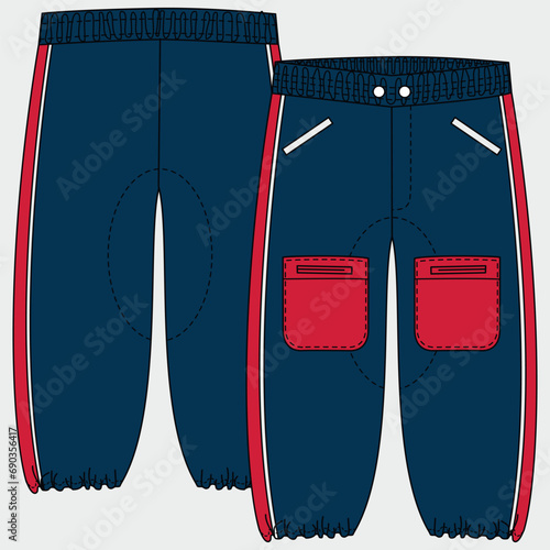 Two Panel Joggers Front and Back View. Fashion Illustration, Vector, CAD, Technical Drawing, Flat Drawing, Template, Mockup
