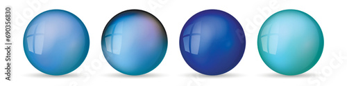 Set with glass colorful balls. Glossy realistic ball, 3D abstract vector illustration highlighted on a white background. Big metal bubble with shadow