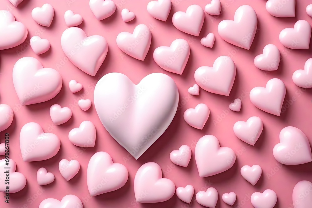 3d pink hearts isolated on pink background