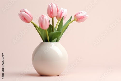 white vase with pink tulips