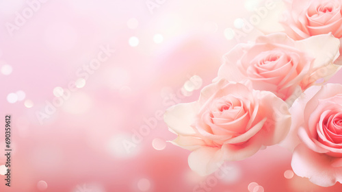 Pink gradient background with pink roses  Festive background banner with bokeh. For Mother s Day  March 8 international Women s Day  birthday  Spring Easter Holiday Concept. Copy space.