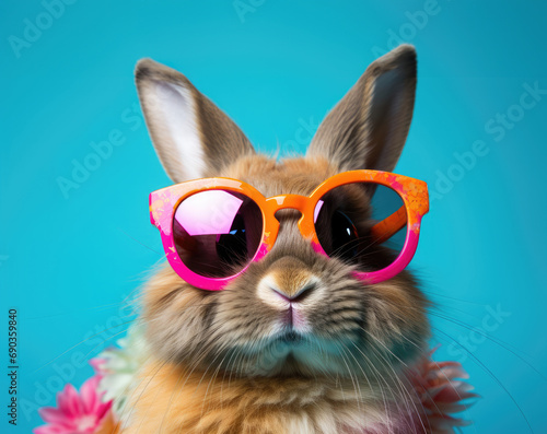 a bunny wearing sunglasses on a white background