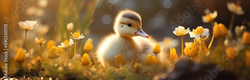 a duckling sitting under a piece of grass in the sunlight