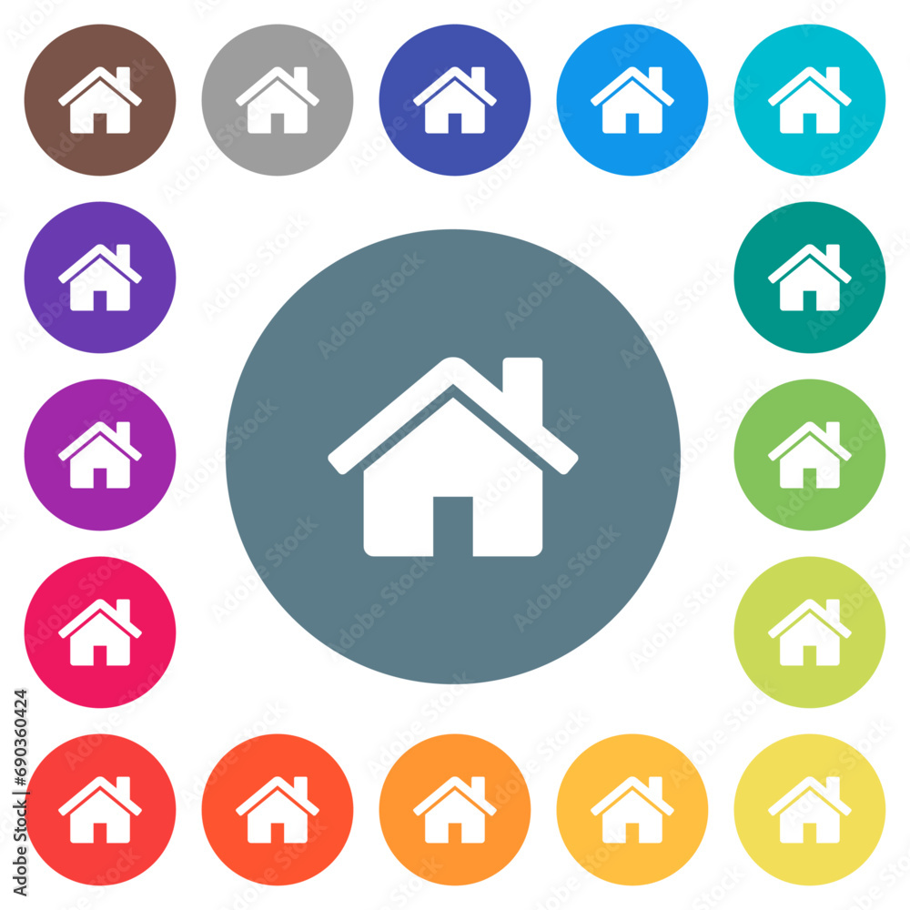 Home flat white icons on round color backgrounds Home flat white icons on round color backgrounds
