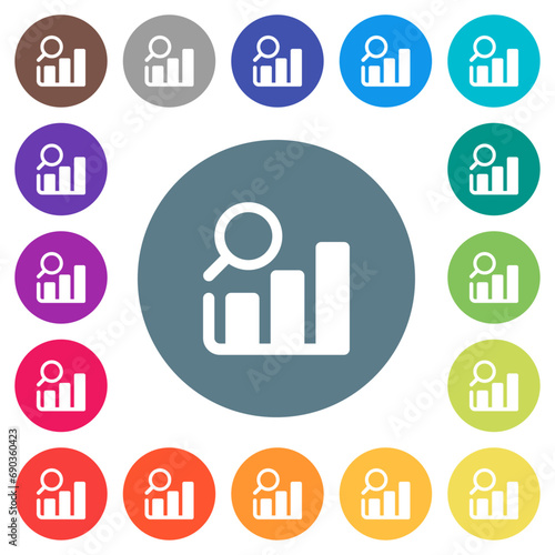 Business analysis flat white icons on round color backgrounds