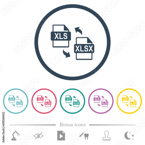XLS XLSX file conversion flat color icons in round outlines