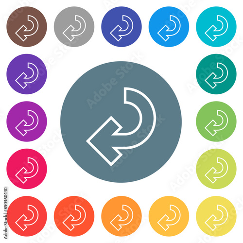 Return arrow outline flat white icons on round color backgrounds