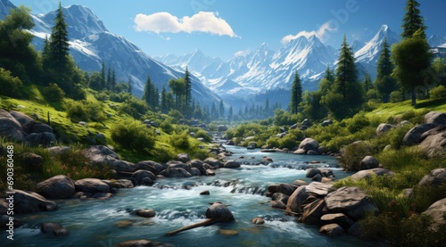 a river in the mountains is full of rocks © olegganko