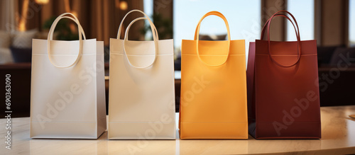 a white shopping bag is filled with different food products