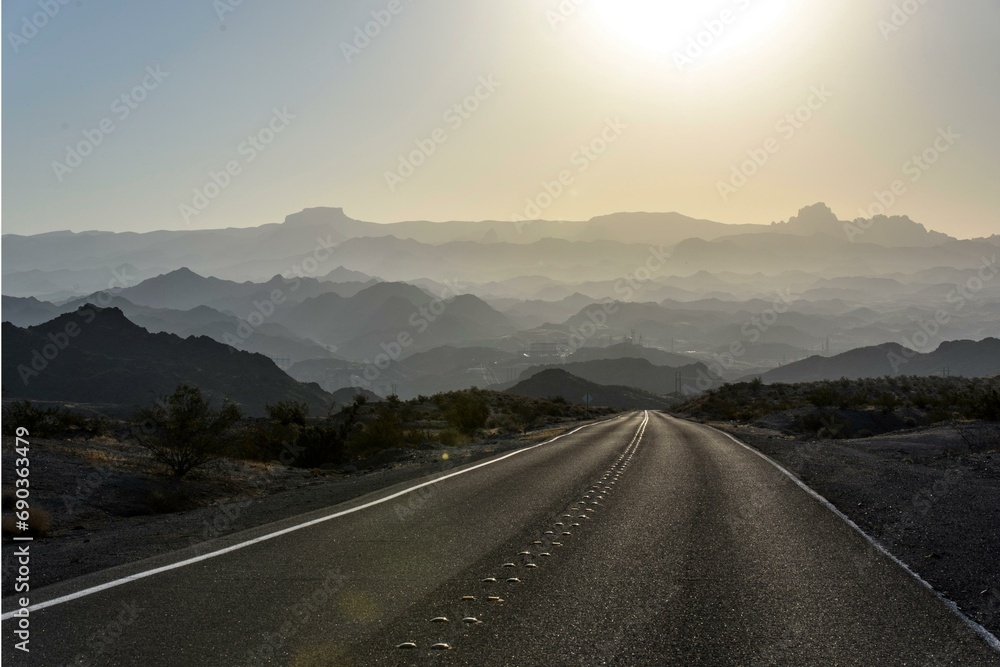 4K Image: Morning Light on Road to Desert Canyon - Scenic Landscape Photography