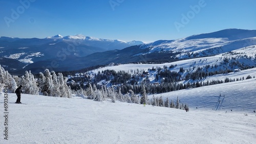 winter snow landscape in the mountains. dragobrat Zakarpattia Oblast, Ukraine. ski resort