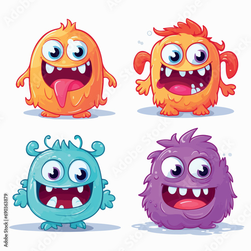 four cute monster set flat vector illustration. four cute monster set hand drawing isolated vector illustration